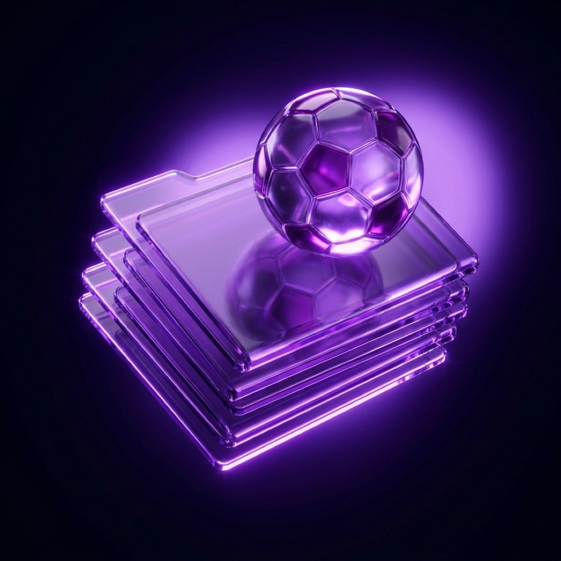 Glass folder stack with a soccer ball resting on top
