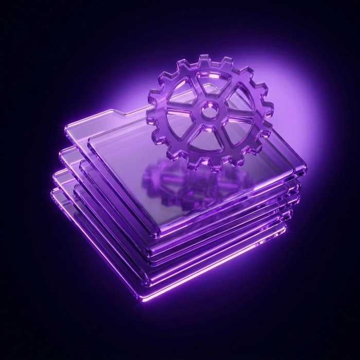 Glass folder stack with a cogwheel resting on top
