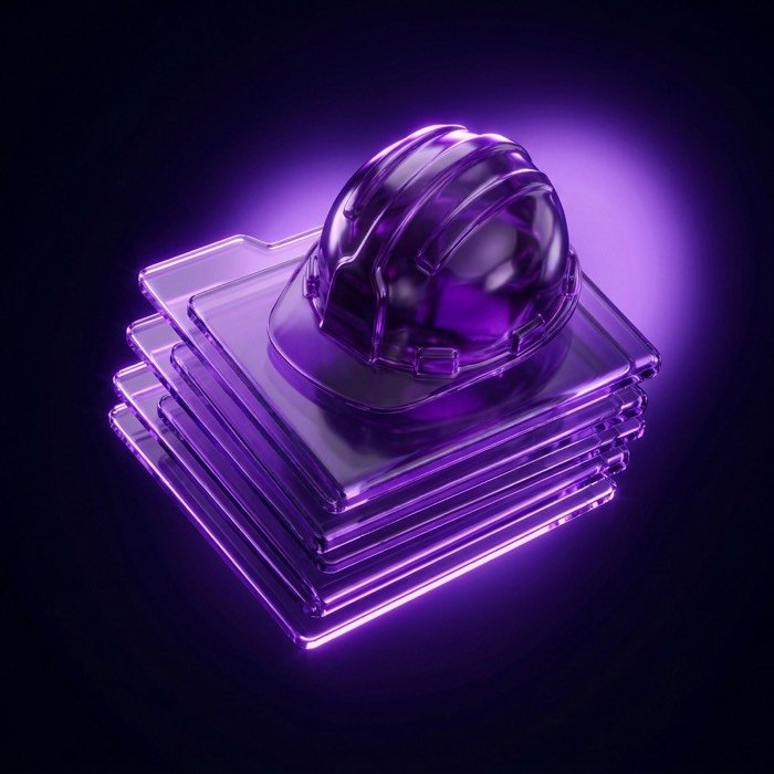 Glass folder stack with a hard hat resting on top