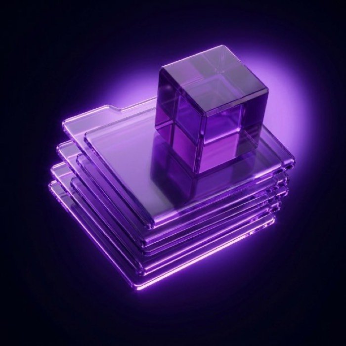 Glass folder stack with a printed cube resting on top